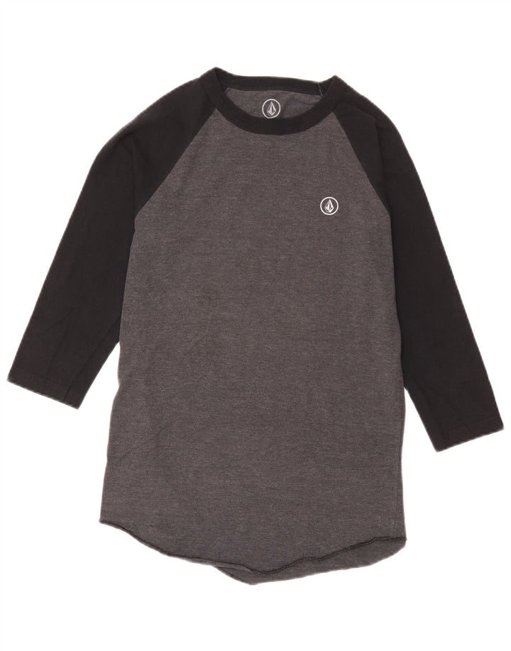 Top da donna Volcom manica 3/4 UK 10 piccolo cotone color block grigio