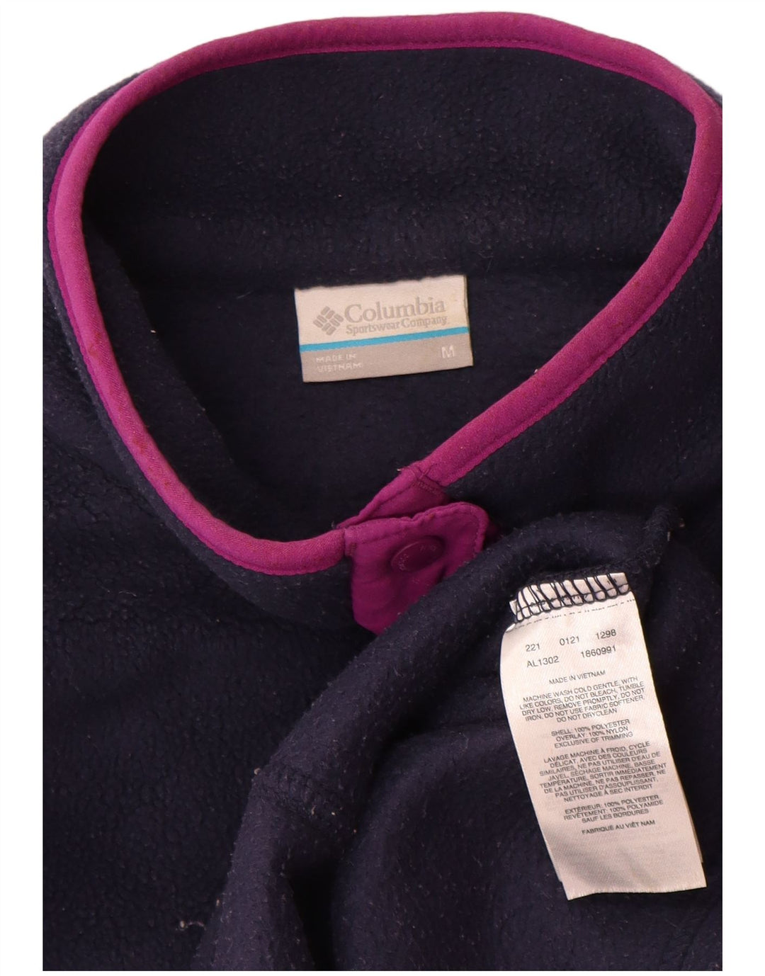 Maglione in pile da donna Columbia con collo a bottoni UK 14 poliestere medio blu navy