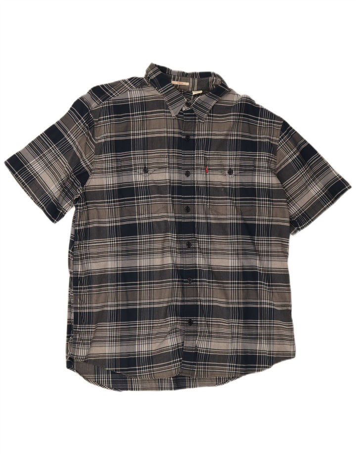 Camicia a maniche corte da uomo Levi's XL in cotone a quadri blu navy