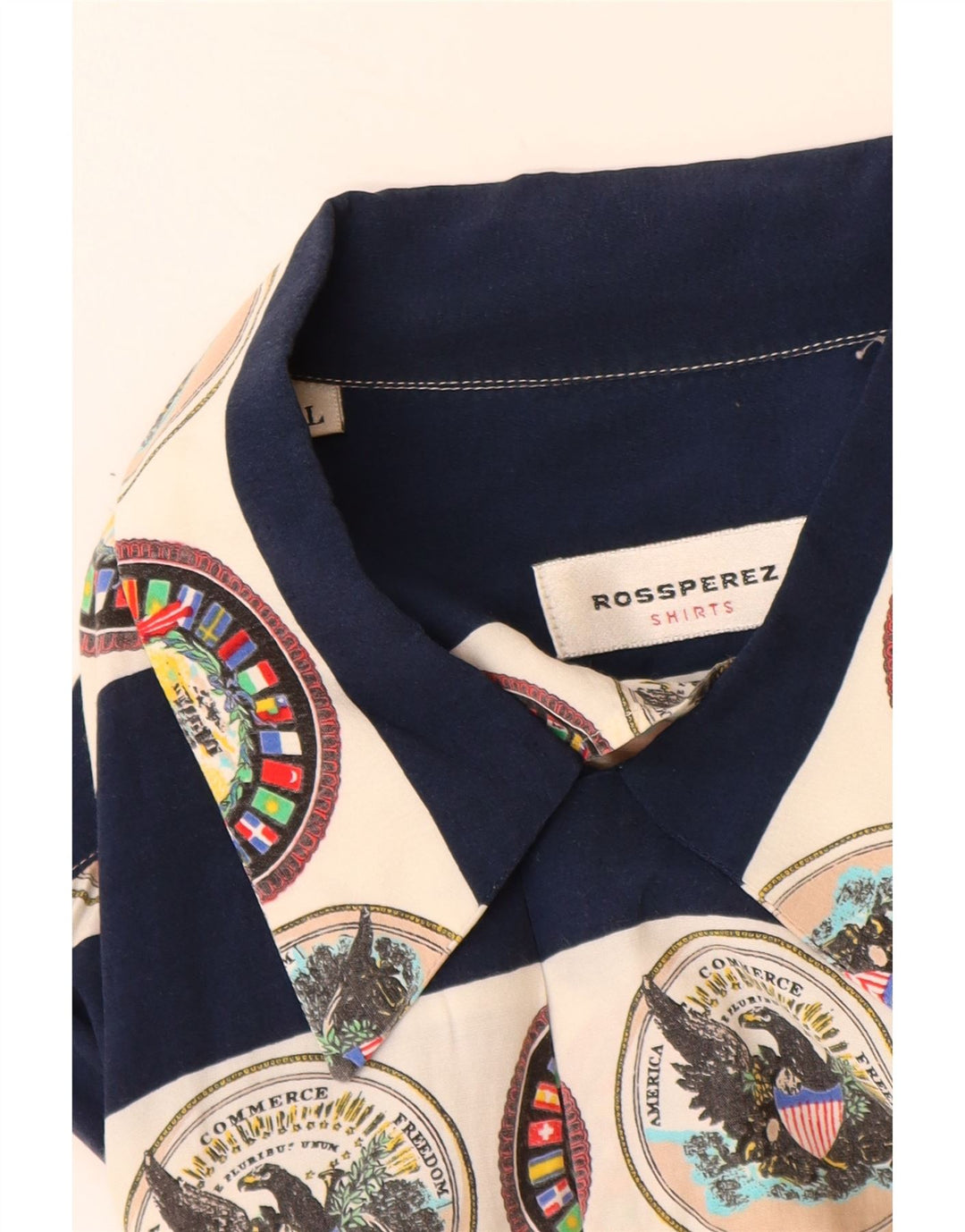 Camicia a maniche corte grafica da uomo VINTAGE grande in viscosa a righe blu navy