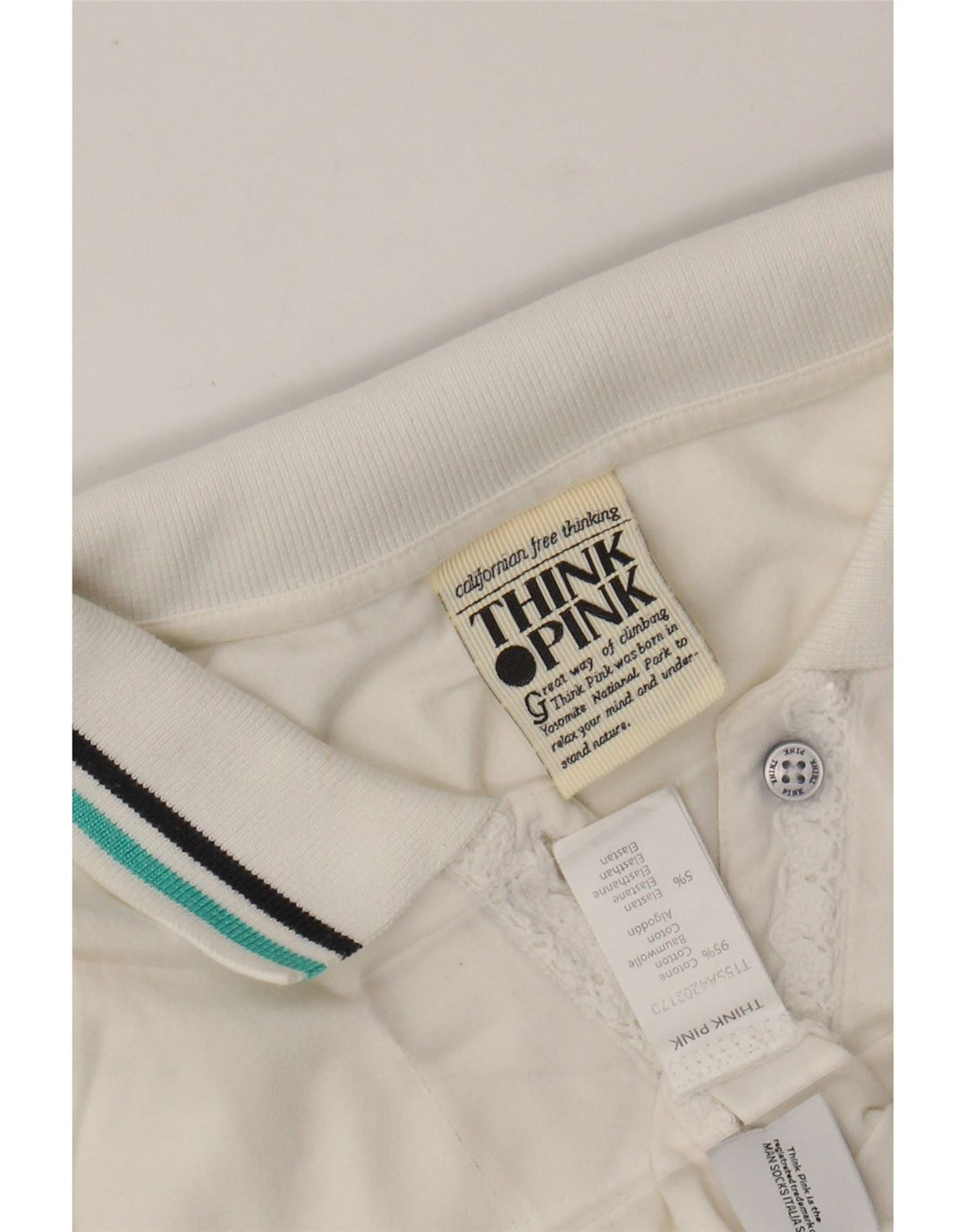 THINK PINK Polo grafica da donna UK 8 piccola in cotone bianco