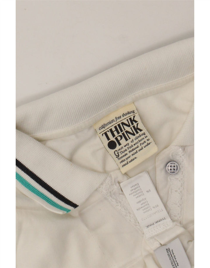 THINK PINK Polo grafica da donna UK 8 piccola in cotone bianco