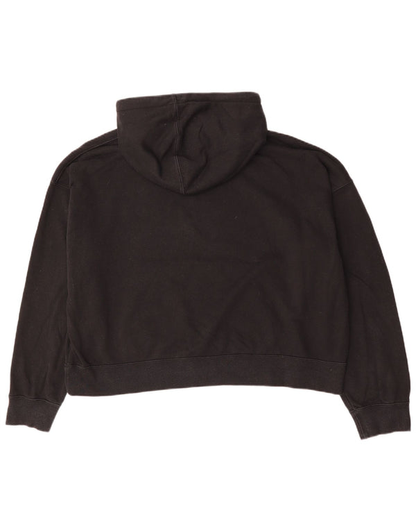 JORDAN Felpa con cappuccio vestibilità ampia da donna corta UK 18 XL cotone nero