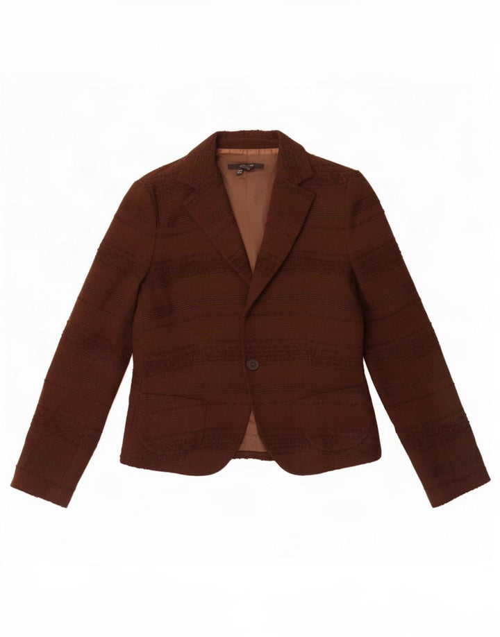 Giacca blazer a 1 bottone da donna Zara EU 38 piccola lana gessata marrone