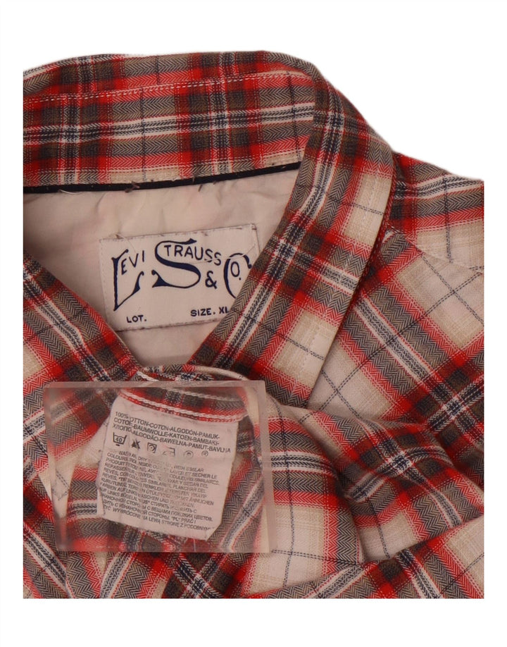 LEVI'S Mens Short Sleeve Flannel Shirt XL Red Check Cotton