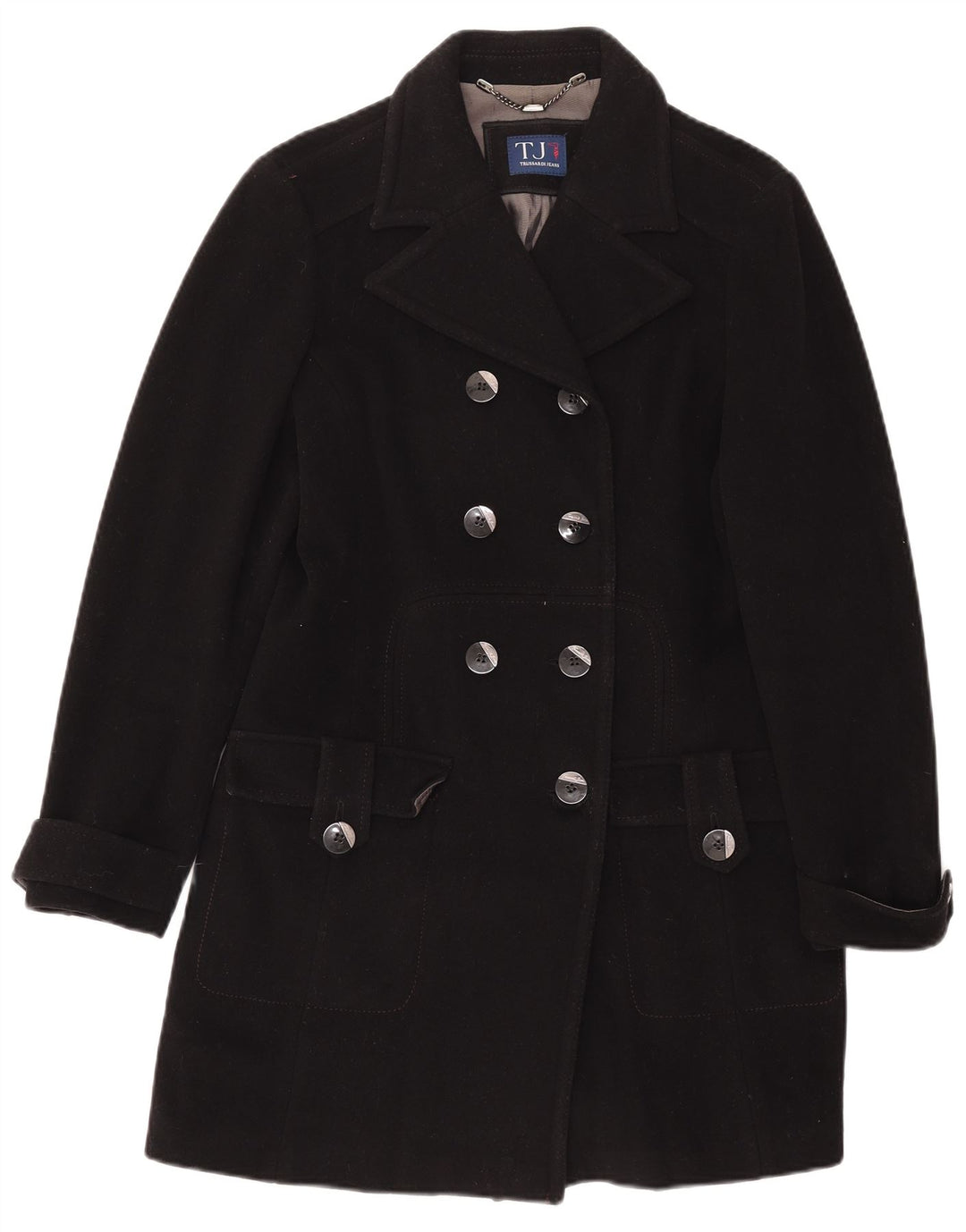 Cappotto Doppiopetto Donna Trussardi Jeans IT 44 Medio Lana Nero