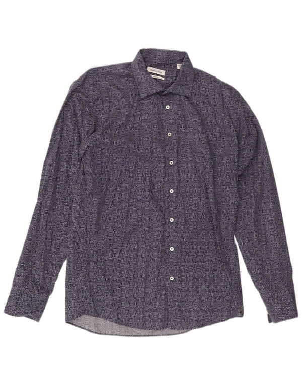 Camicia slim fit da uomo Calvin Klein taglia 41 grande cotone maculato blu navy