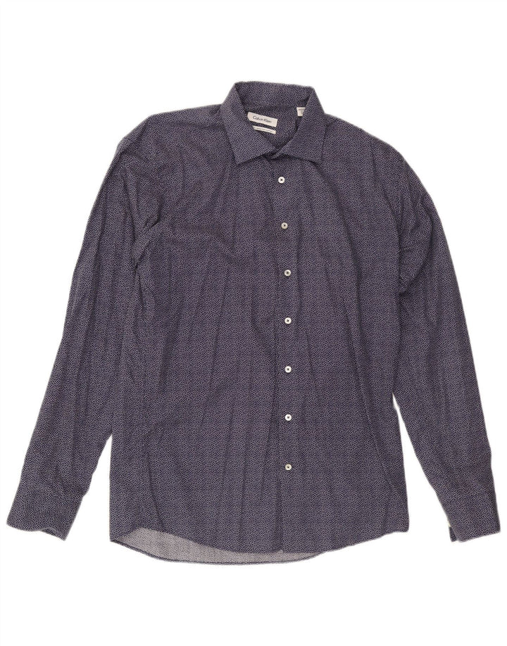 Camicia slim fit da uomo Calvin Klein taglia 41 grande cotone maculato blu navy