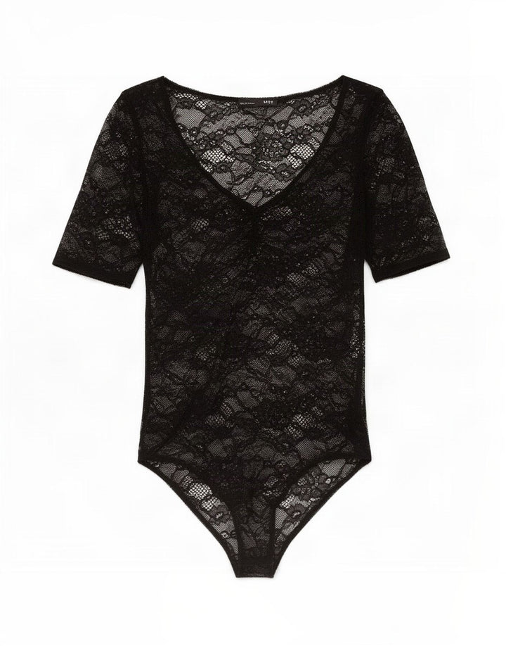 Body trasparente da donna Zara UK 8 piccolo nero floreale
