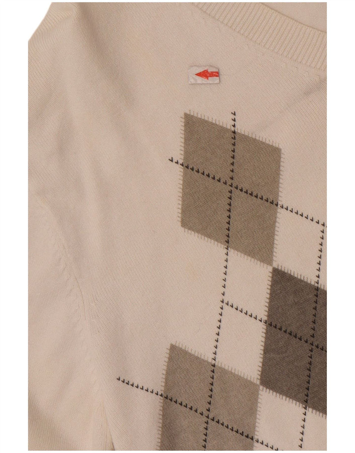 Maglione Zara da uomo con scollo a V XL bianco a rombi/cotone diamante
