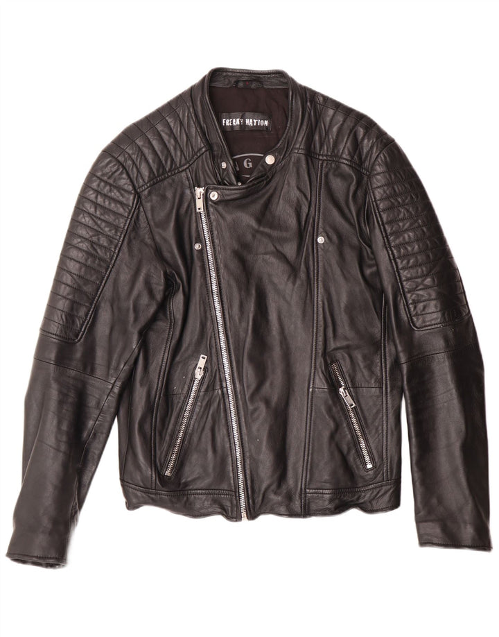 Giacca da motociclista in pelle da uomo Freaky Nation UK 38 Pelle nera media