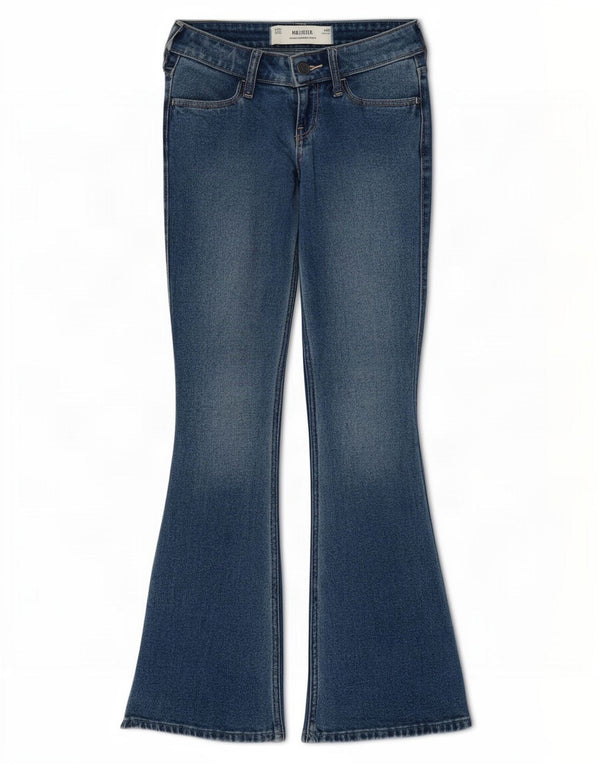 Jeans Hollister da donna super bassi a zampa d'elefante US 00 2XS W23 L31 cotone blu
