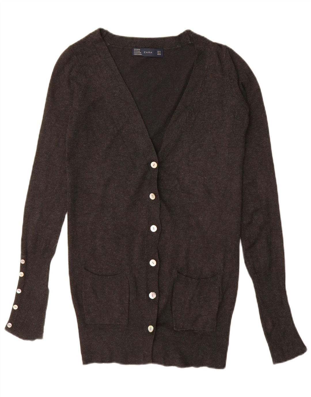 Maglione cardigan lungo da donna ZARA UK 10 piccolo rayon grigio