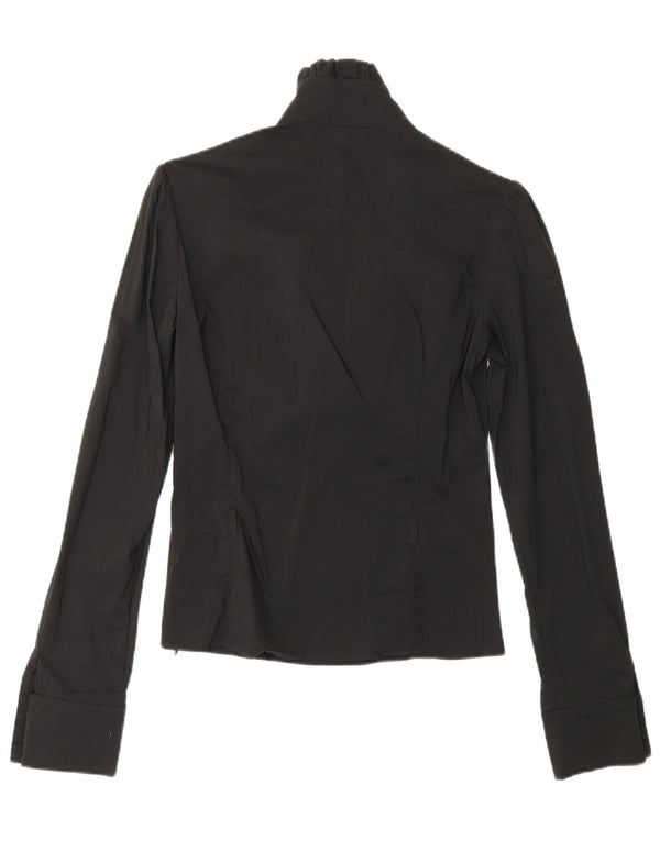 COVERI Womens Ruffle Front Long Sleeve Blouse Top UK 10 Small Black Nylon