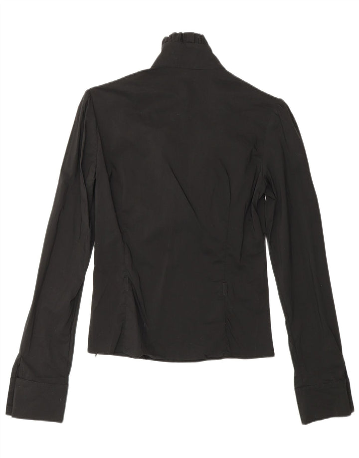 COVERI Camicetta da donna a maniche lunghe con volant sul davanti UK 10 Piccola in nylon nero