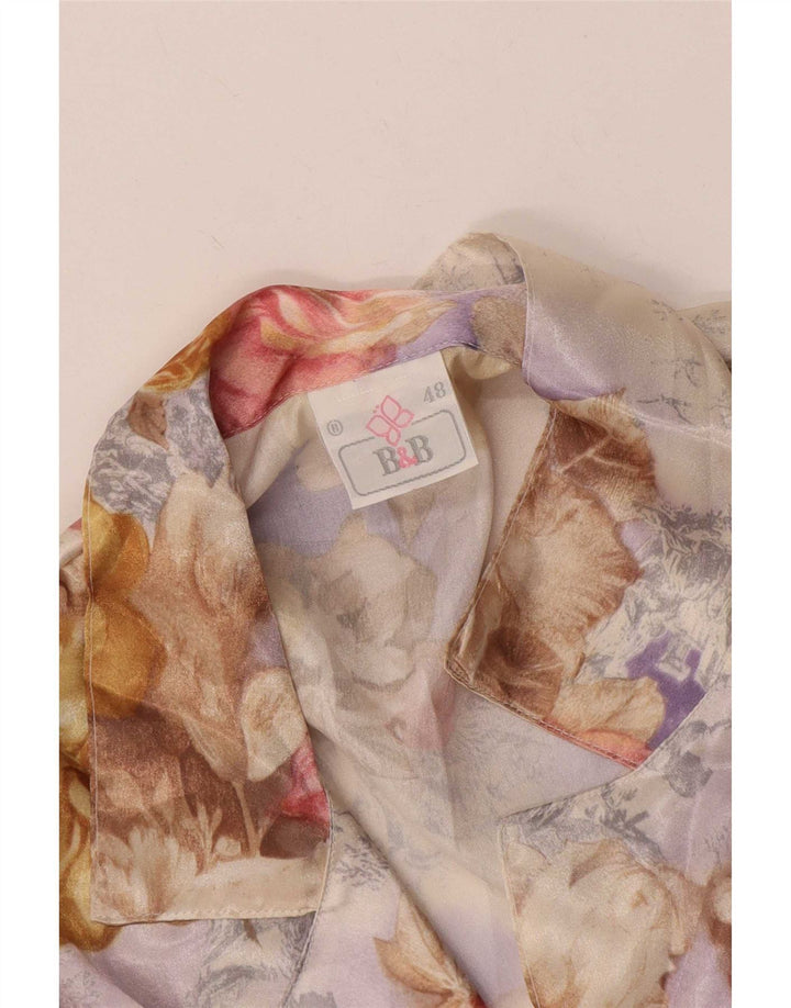 Camicia vintage da donna a maniche lunghe IT 48 XL floreale multicolore