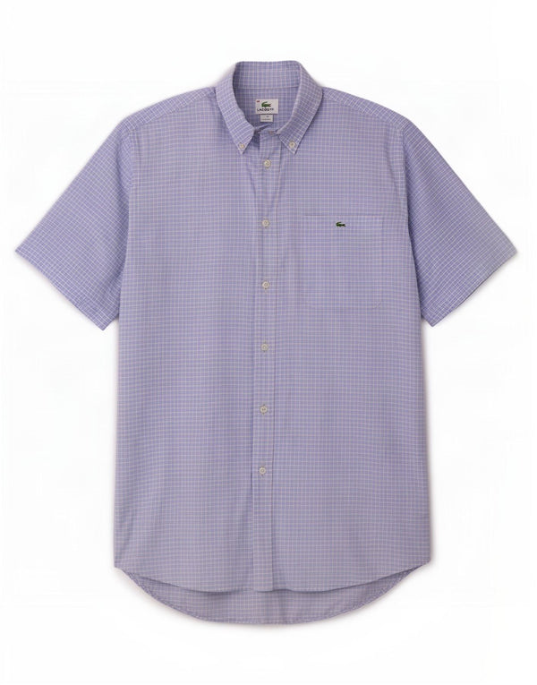 Lacoste Mens Short Sleeve Shirt Size 40 Medium Blue Check Cotton
