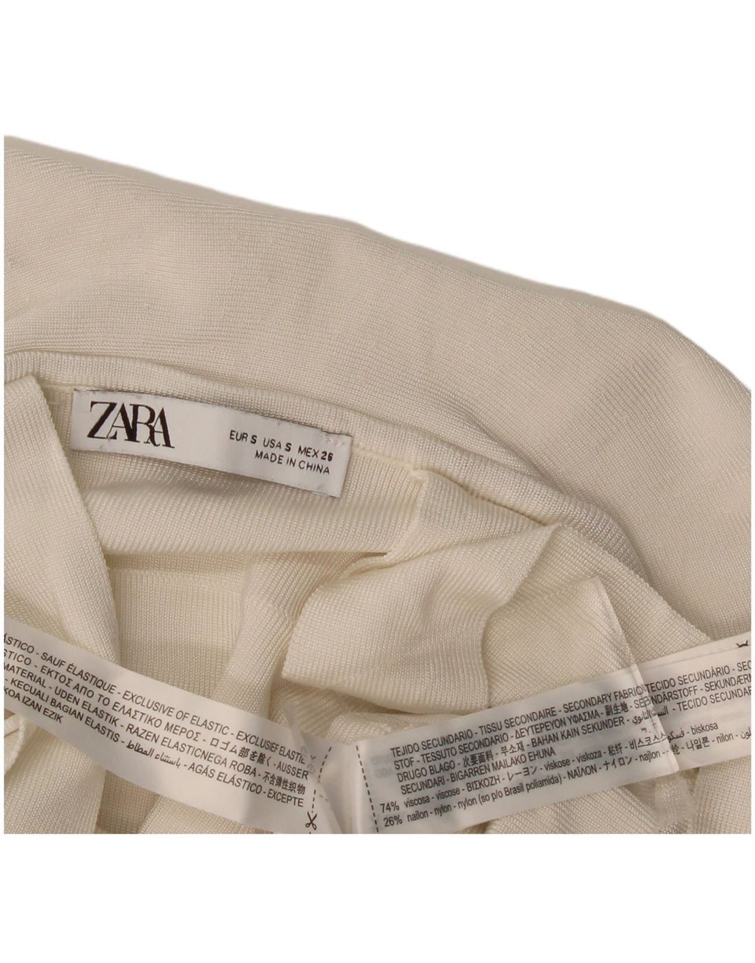 Top corto da donna Zara con volant sul davanti, taglia UK 8, piccola, in viscosa bianco sporco