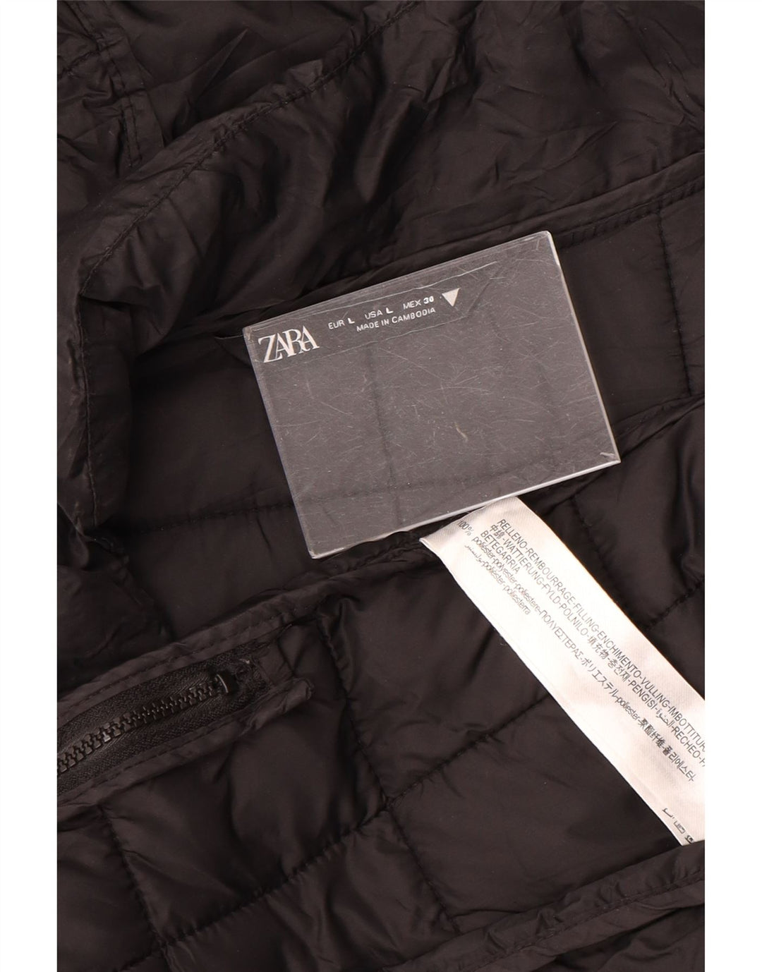 Cappotto imbottito con cappuccio da donna ZARA UK 16 grande poliestere nero