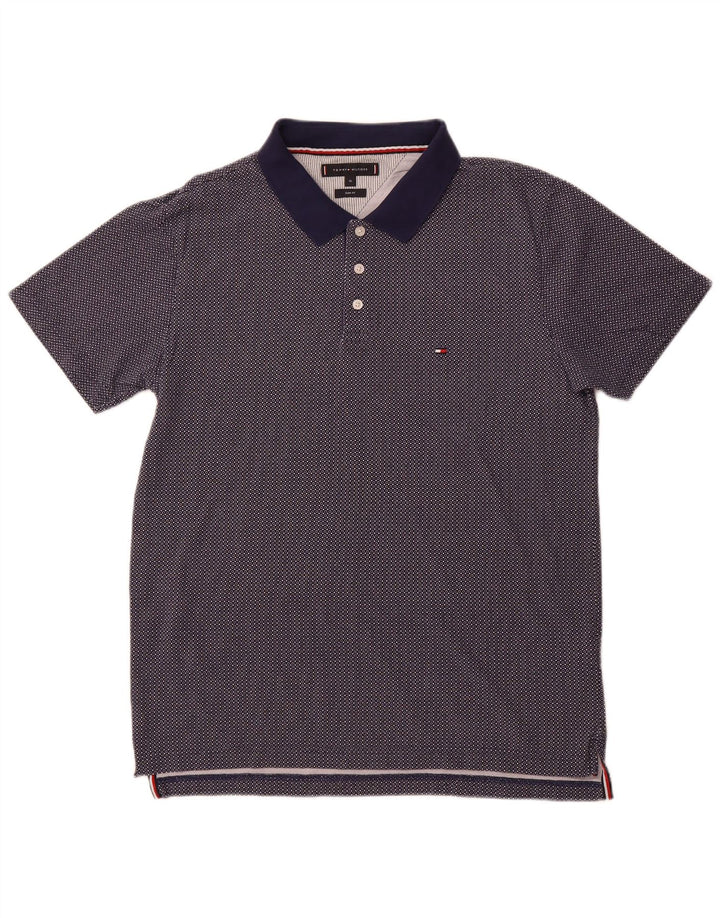 TOMMY HILFIGER Polo da uomo XL in cotone maculato blu navy