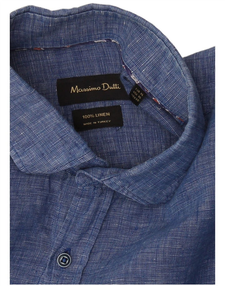 Camicia Uomo Massimo Dutti XL Lino Blu