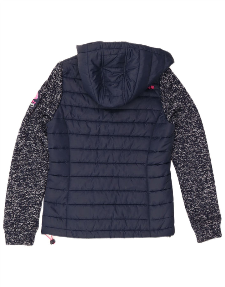 Giacca imbottita con cappuccio da donna Superdry UK 8 Small Poliestere screziato blu navy