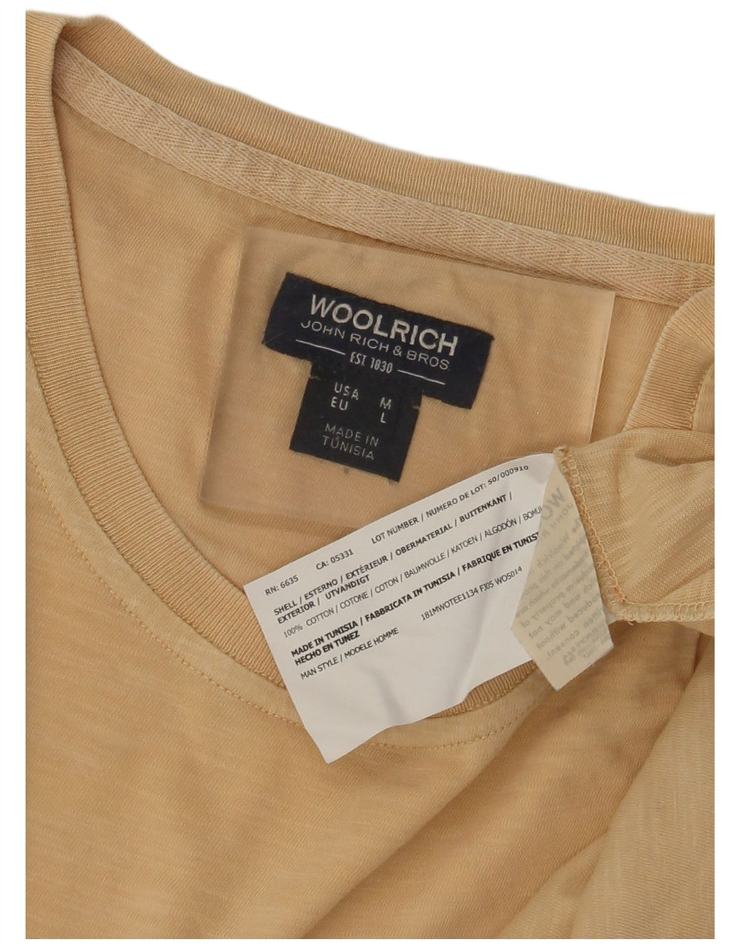 T-shirt grafica da uomo Woolrich Top grande in cotone beige
