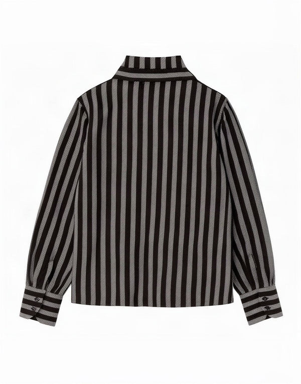 Camicetta a maniche lunghe con allacciatura frontale da donna Tru IT 38 XS a righe nere