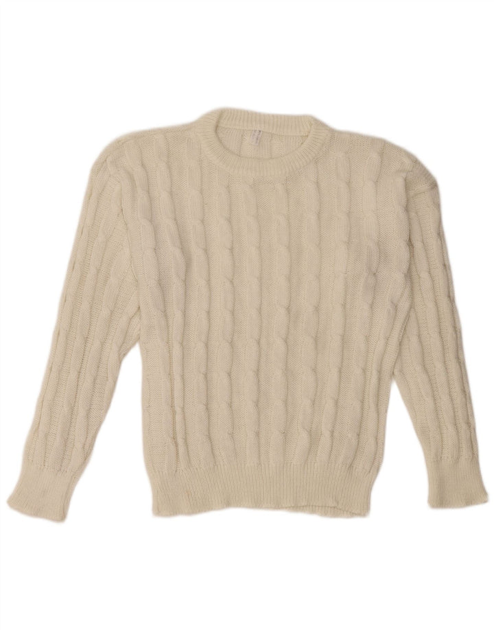 Maglione maglione girocollo da donna VINTAGE UK 14 lana bianca media