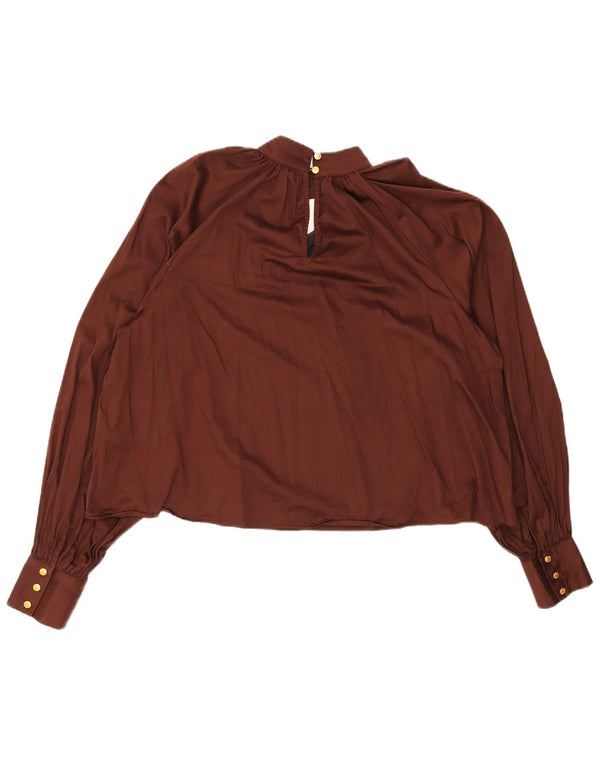 Biba Camicetta a maniche lunghe corta da donna Top UK 14 Large Marrone Cotone