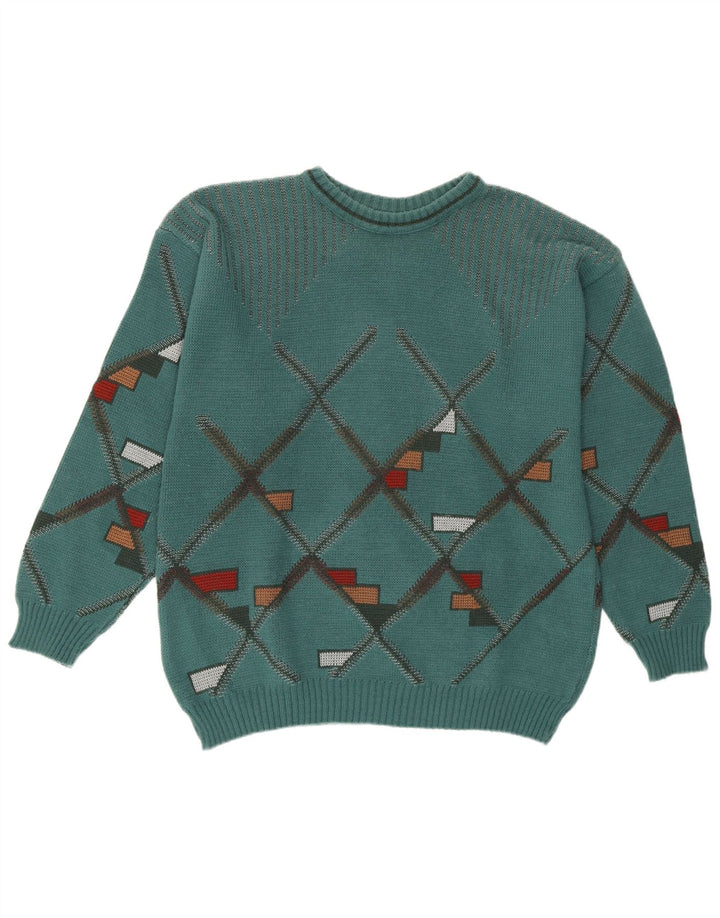 Maglione maglione girocollo da uomo vintage verde medio geometrico