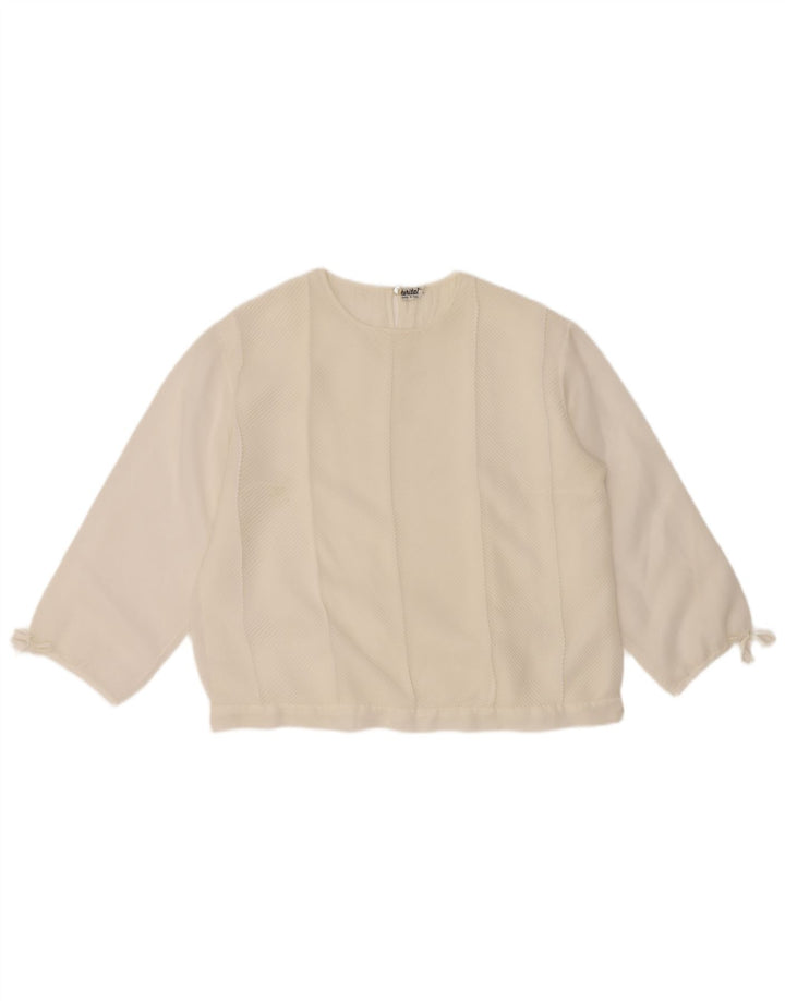 Top camicetta vintage da donna con maniche a 3/4 UK 16 grande bianco