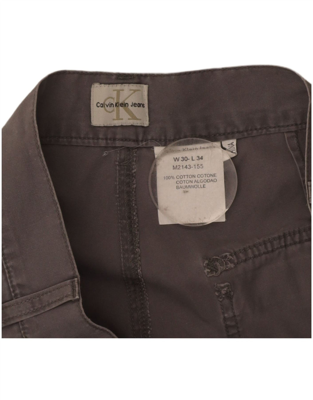 CALVIN KLEIN Mens Straight Cargo Trousers W30 L34 Grey Cotton
