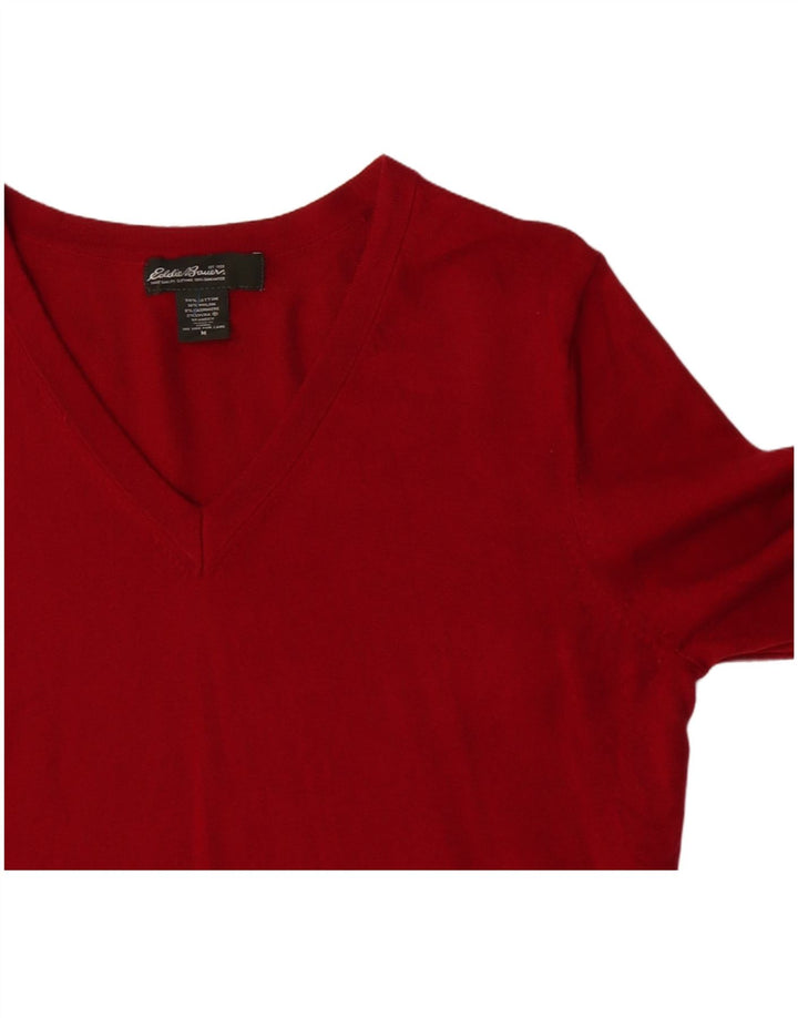 EDDIE BAUER Maglione da donna con scollo a V UK 14 Cotone rosso medio