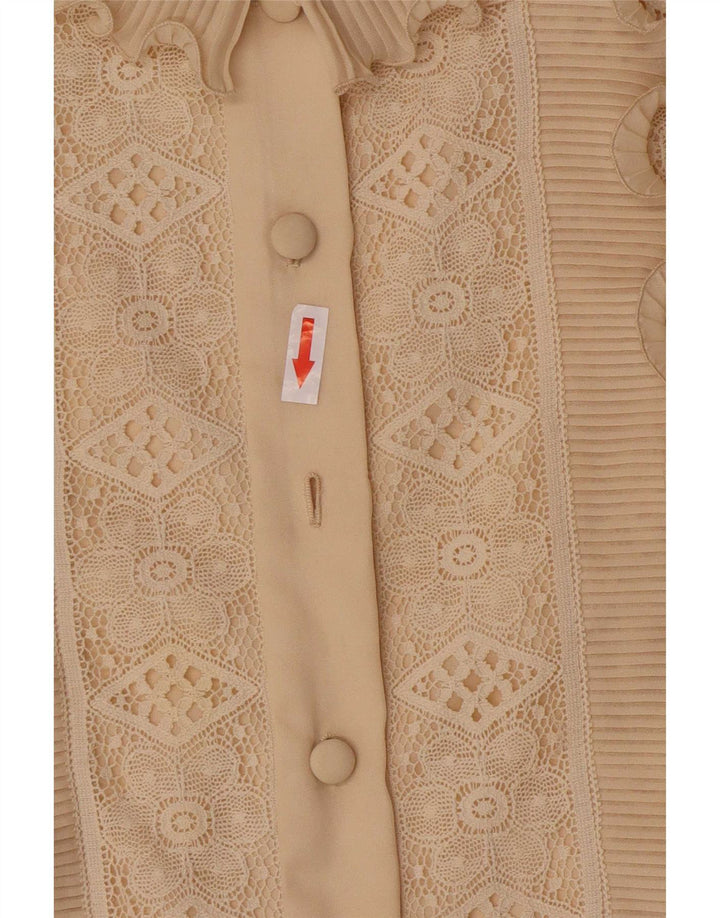 Camicetta da donna vintage con volant sul davanti UK 8 piccola Beige