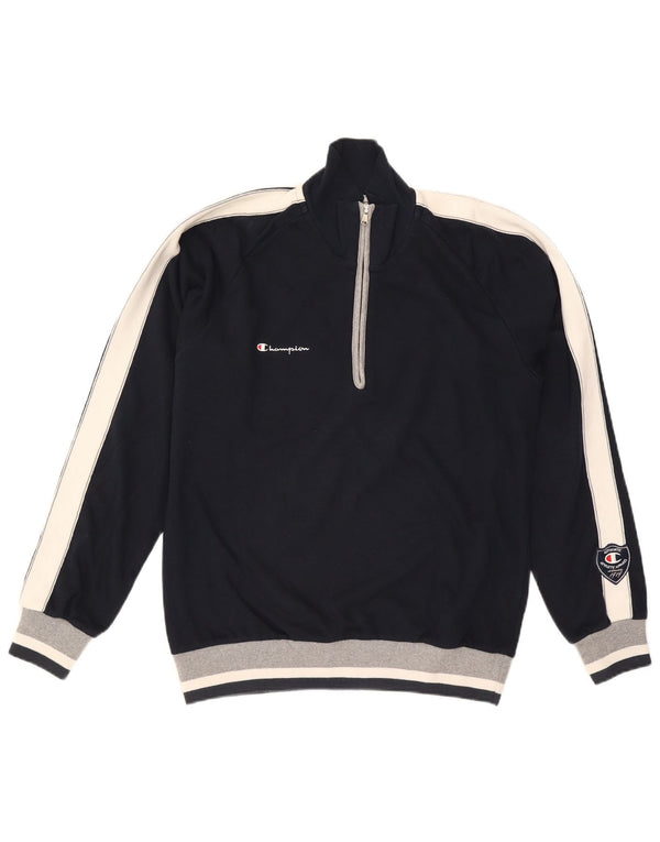 Felpa Champion da uomo con collo con zip, maglione grande, cotone color block blu navy