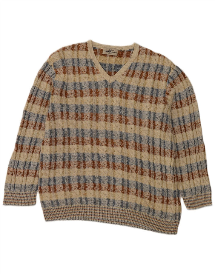 Maglione da uomo con scollo a V Hemmond XL in cotone a quadri multicolore