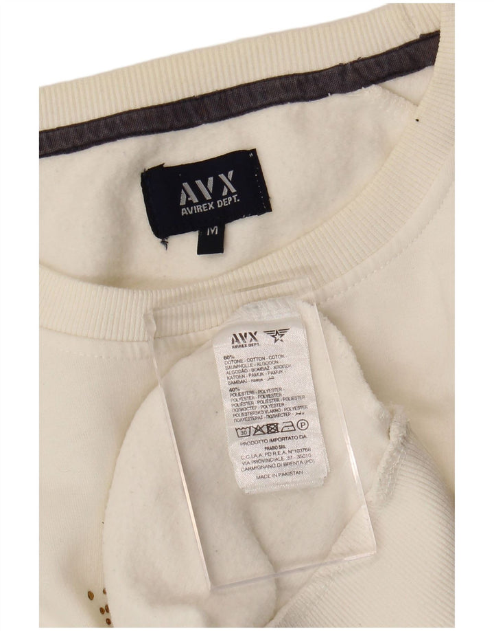 Felpa grafica da donna Avirex Maglione UK 14 Cotone bianco medio