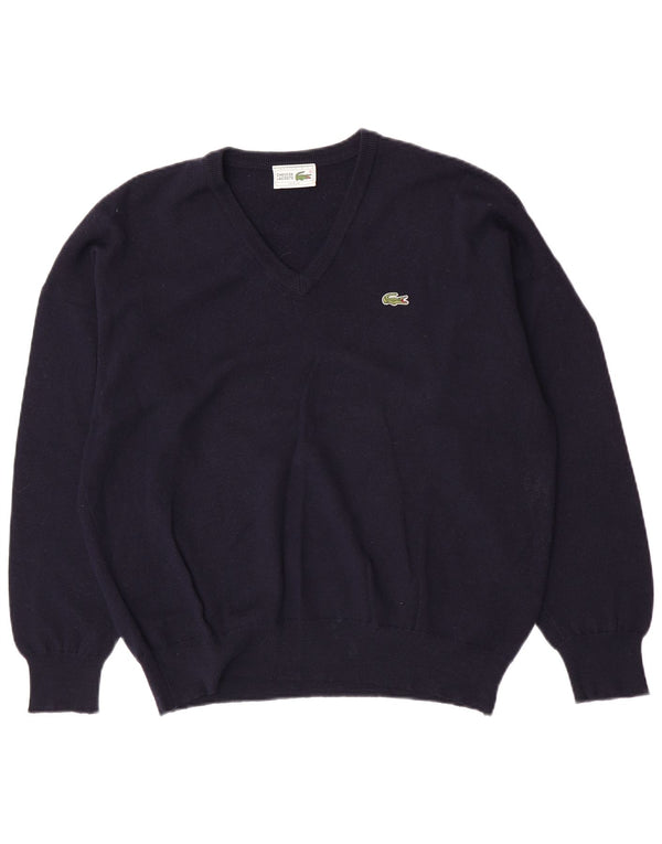 Maglione maglione da uomo con scollo a V Lacoste taglia 7 2XL lana vergine blu navy