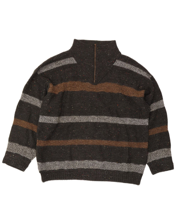 Nuovo maglione fast da uomo di C&A con collo a zip XL acrilico a righe grigie