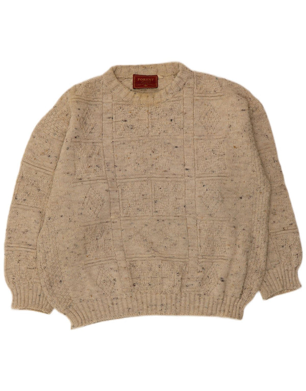 Maglione girocollo da uomo vintage IT 52 Grande acrilico screziato beige