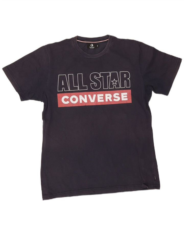 T-shirt grafica da uomo Converse Top XL in cotone blu navy