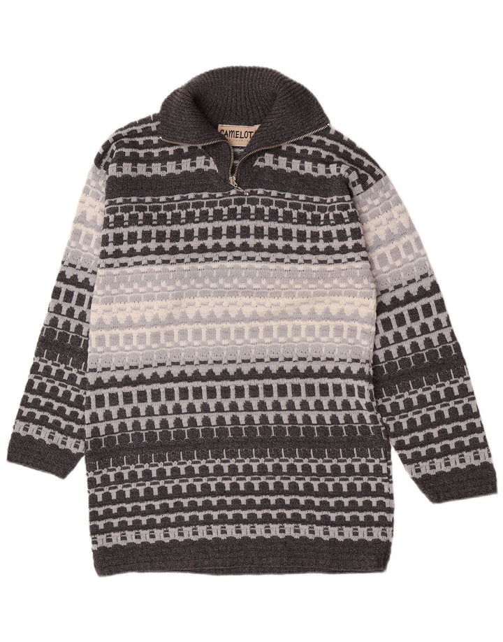 Maglione da uomo Camelot con zip e collo piccolo classico geometrico grigio