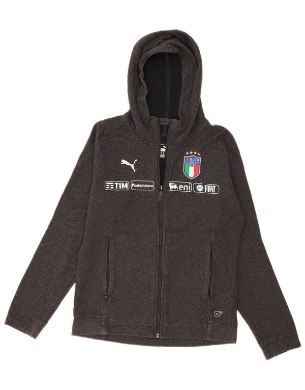 Maglione con cappuccio e zip grafica Puma Italia da donna UK 12 Cotone grigio medio