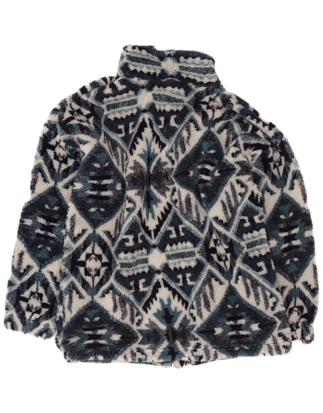 Giacca in pile vintage da uomo UK 36 Piccola azteca geometrica blu navy