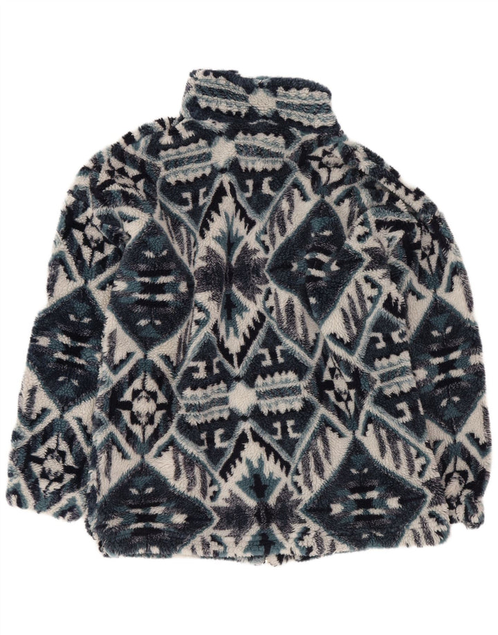 Giacca in pile vintage da uomo UK 36 Piccola azteca geometrica blu navy