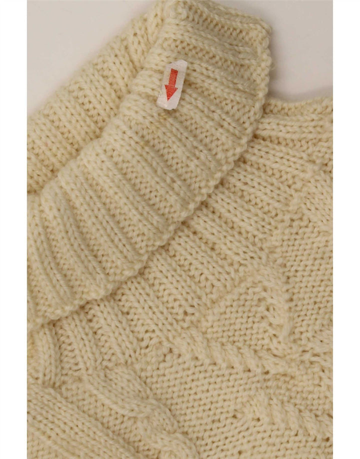 Maglione maglione vintage da donna con collo alto UK 12 medio bianco sporco