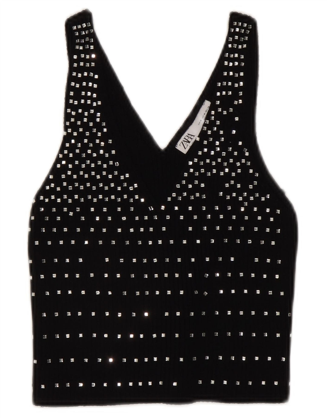 Top corto senza maniche da donna Zara UK 12 medio nero maculato