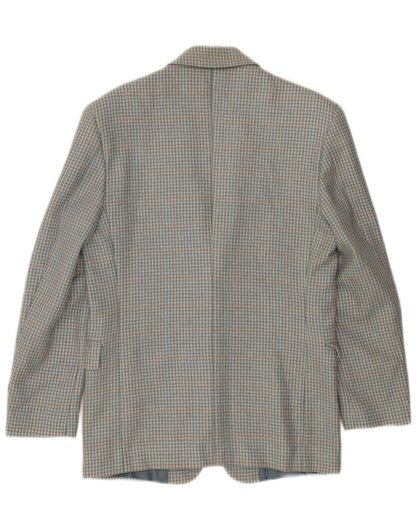 Giacca blazer da uomo a 2 bottoni VINTAGE IT 46 piccolo grigio pied de poule in lana vergine