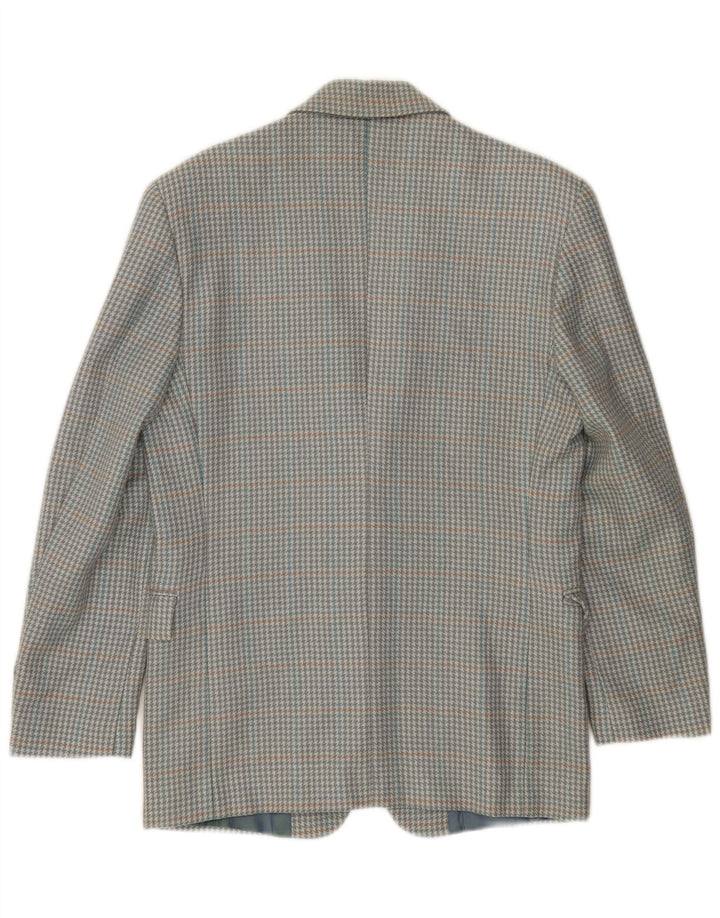 Giacca blazer da uomo a 2 bottoni VINTAGE IT 46 piccolo grigio pied de poule in lana vergine